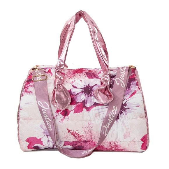 Justice Accessories Justice Girls Pink Floral Print Duffle Bag